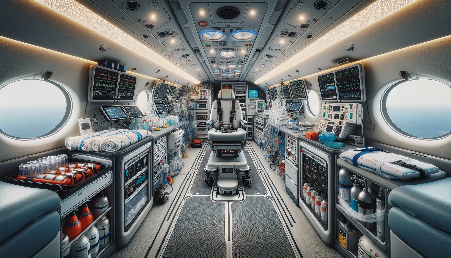 the modern equipment of an air ambulance plane