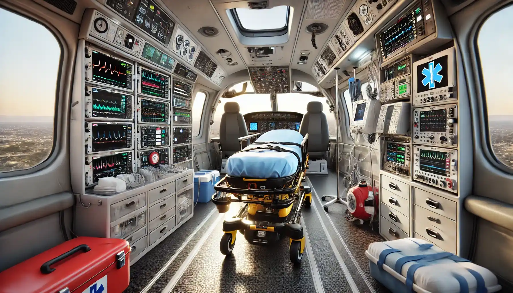 the interior of an air ambulance helicopter.